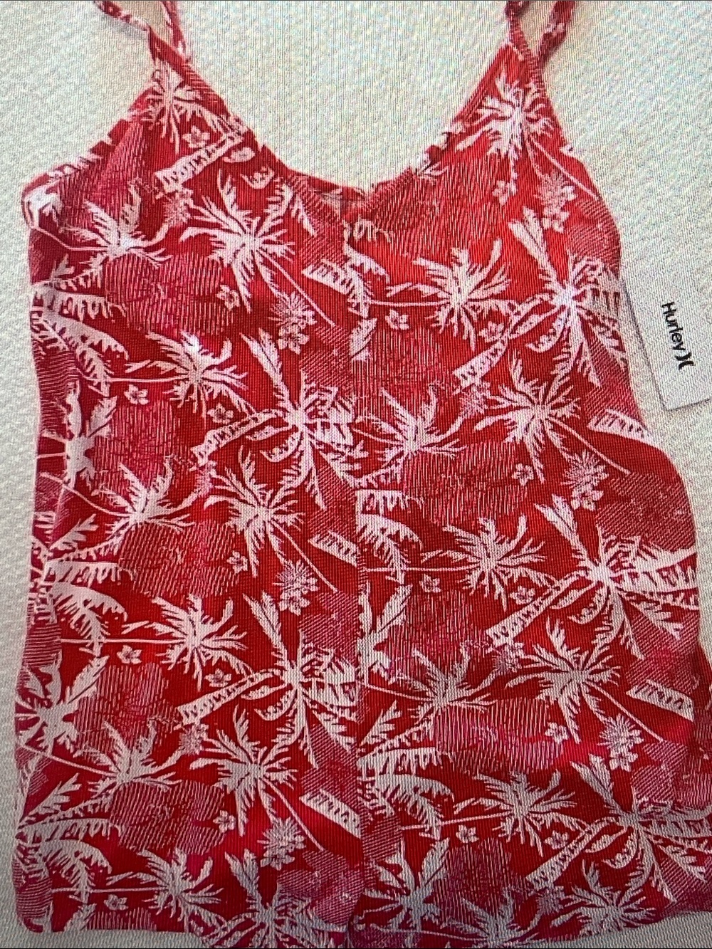 Hurley Red and White Palm-Print Spaghetti-Strap Jumpsuit